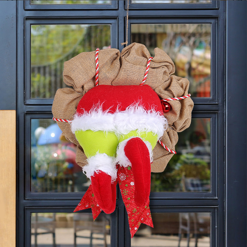 Adorno Corona Navideña Para Puerta Con Patas De Grinch - Imagen 3
